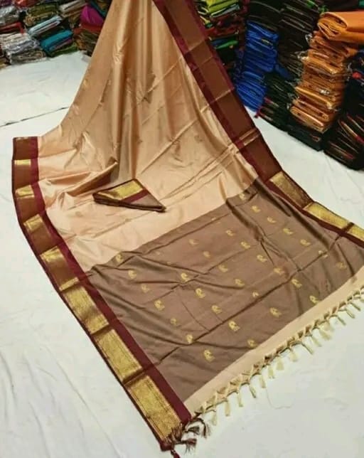 Elegant Tussar Beige & Rich Brown Paithani Cotton Silk Saree